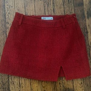 Zara Mini Skirt Red Textured Tweet - Super Good Condition -Small